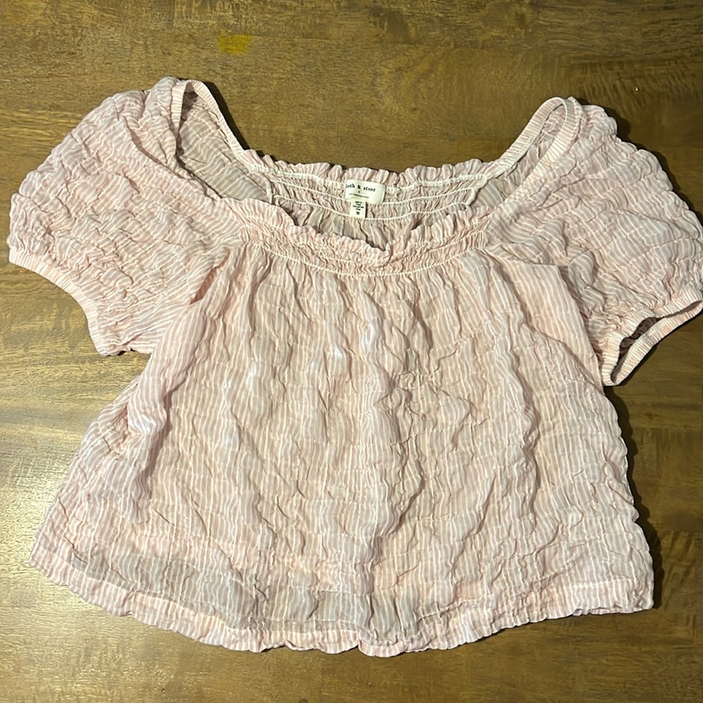 Anthropologie Cloth & Stone Pink Striped Crinkle Top Size M
